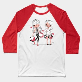 Two fashionable girls with bags from the store. Shopping. Baseball T-Shirt